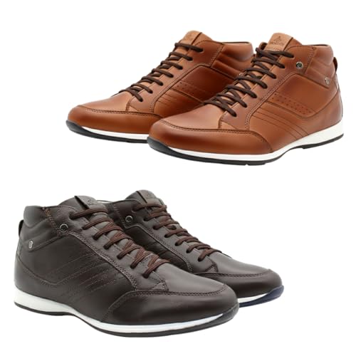 Kit 2 Pares Sapatênis Masculino Couro Legítimo Cano Alto com Zíper Lateral Elegance 1008 (Avelã e Castanho, BR, Adulto, Numérico, 41)