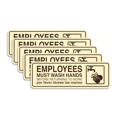 Standard Employees Must Wash Hands Door/Wall Sign - Ivory/Dark Brown - Medium (5 Pack)