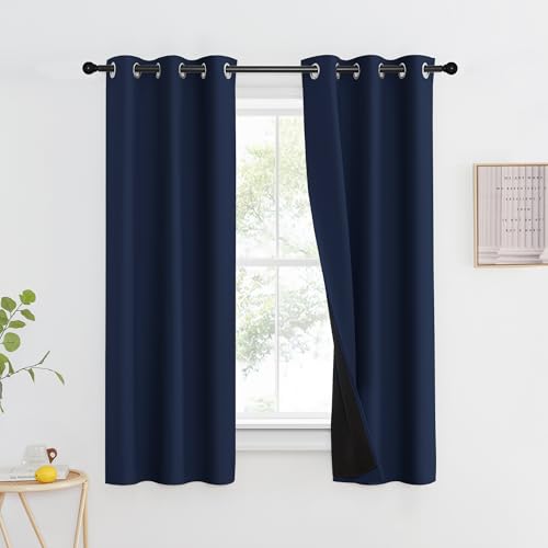 Image of NICETOWN 100% Blackout Curtain Set, Thermal Insulated & Energy Efficiency Window Draperies for Guest Room, Full Shading Panels for Shift Worker and Light Sleepers, Navy Blue, 37W x 60L, 2 PCs