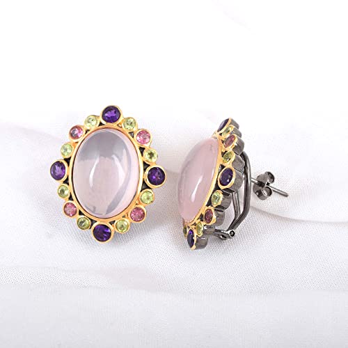 Boucles d'oreilles quartz rose argent 925 avec améthyste et péridot - 3