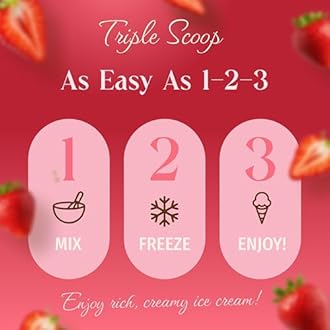 Triple Scoop - Premium Strawberry Ice Cream Mix For Ice Cream Maker. Simple, Easy, Delicious. From Gourmet Mix To Maker in 5 Minutes, Makes 2 Creamy Quarts, Made in USA (1 Pack, Strawberry)