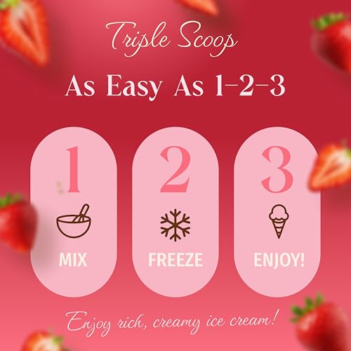 Triple Scoop - Premium Strawberry Ice Cream Mix For Ice Cream Maker. Simple, Easy, Delicious. From Gourmet Mix To Maker in 5 Minutes, Makes 2 Creamy Quarts, Made in USA (1 Pack, Strawberry)