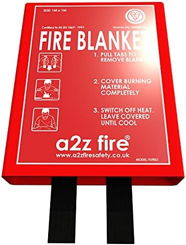 Fire Blanket In Hard Case 1m x 1m - British Standard BSi Kitemarked & CE Approved - Easy To Install & Quick To Deploy In Emergency - A2Z Fire