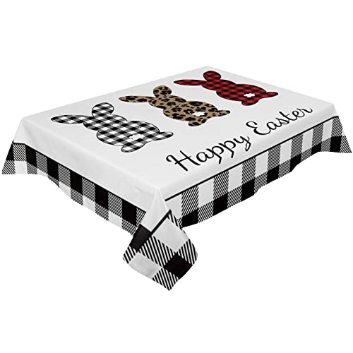 Yun Nist Black White Buffalo Plaid Spring Bunny Easter Table Cloth Waterproof Tablecover For Kitchen Tables,Rabbit Grid Leopard Decor Tablecloths For Dining Room Party Hotel Banquet 52X70In #TOP1