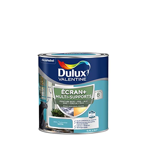 Dulux Valentine ECRAN+ MULTI-SUPPORTS EXTERIEURE - Peinture en Phase Aqueuse pour l'Éxtérieur et l 'Intérieur - Satin Bleu Turquoise 0,5 L