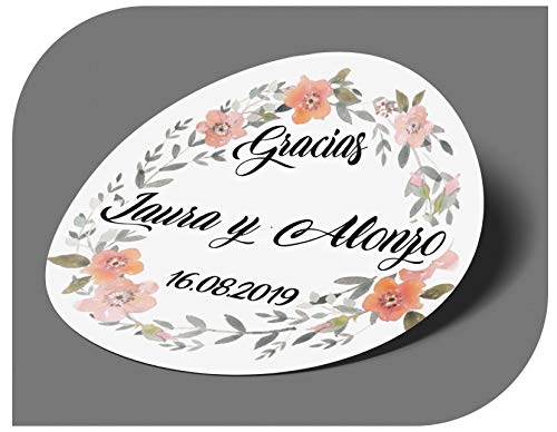 CrisPhy Pegatinas Personalizadas Boda con Nombre y Fecha, Etiquetas Adhesivas para Invitacion Boda, Bautizo, Compromiso, Comunion, Cumpleaños, Fiesta, Vintage, Sellos (Modelo 3)