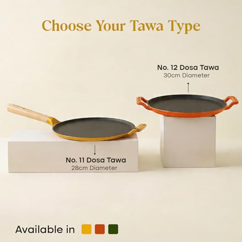 Image of CUMIN CO. Cast Iron Non Stick Dosa Tawa 30 cm | Induction Base Cookware | 10 Year Warranty | Chemical Free Coating | Non Toxic Tawa for Dosa /Chilla | Free Accessories | No Seasoning Needed | Mustard
