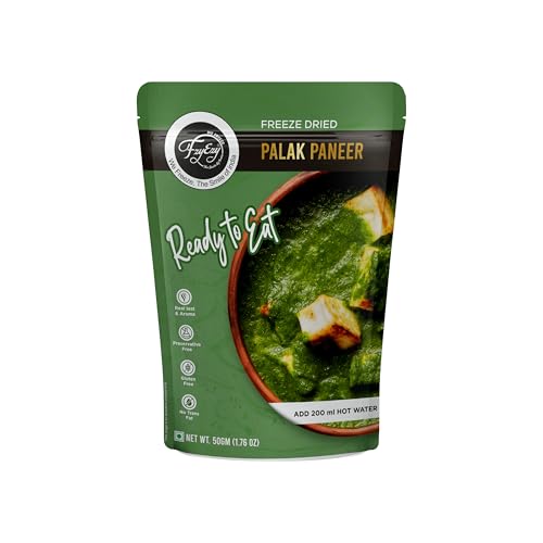 Image of FzyEzy Freeze-Dried Palak Paneer | Authentic Indian Spinach & Cottage Cheese Curry | Ready-to-Eat Meal | Gluten-Free, Preservative-Free | Real Taste & Aroma | 50g Pack