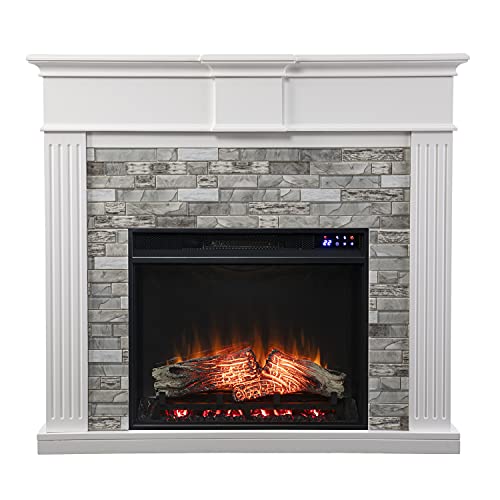 Sei Furniture Bondale Electric Fireplace W/ Faux Stone Surround, White #TOP1