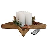 4er SET LED ECHTWACHS KERZEN 4 ER SET LED KERZEN (ECHTWACHS) AUF HOLZSTERN MIT FERNBEDIENUNG - WEISS