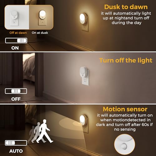 L LOHAS LED Motion Sensor Night Light,[2-PACK] Night Lights Plug into Wall,Motion Sensor and Dusk to Dawn Sensor,3000K Soft White,30/60/100lm Brightness Dimmable,Nightlight for Bathroom Hallway by L LOHAS LED - Used condition - Image 2