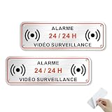 Hivia Lot de 2 Panneaux Alarme Vidéo Surveillance 15x5cm – Plaque Métal – Autocollant Alarme Maison Résistant aux Intempéries – Fixation Adhésive ou Vissée – Imperméable, Anti UV