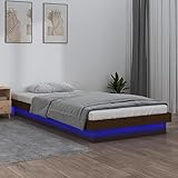 Juego de muebles LED marco de cama marrón miel 75 x 190 cm 2FT6 pequeño individual madera maciza