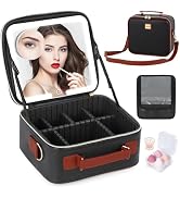 Aiborke Travel Makeup Bag With LED Mirror Make up Case with Lighted Mirror Portable Cosmetic Orga...