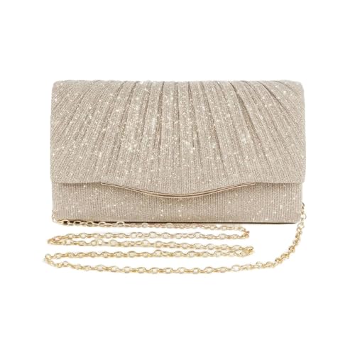 RQcMid Glitzernde Clutch Beige, Elegante Abendtasche Für Damen, Vielseitig Für Hochzeit, Party Und Festliche Anlässe, Funkeln Abendtasche Mit Abnehmbarer Schulterkette, (Gold)