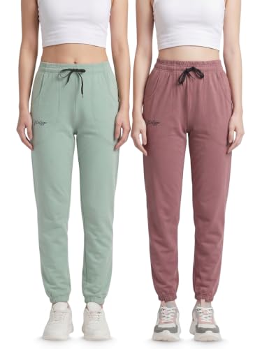 Image of Fflirtygo Cotton Solid Joggers /Track Pant /Solid Pajama /Leggings �100% Export Quality Soft Cotton Night Wear /Pocket Pyjama for Women Combo Pack of 2Pcs, Blue and Grey