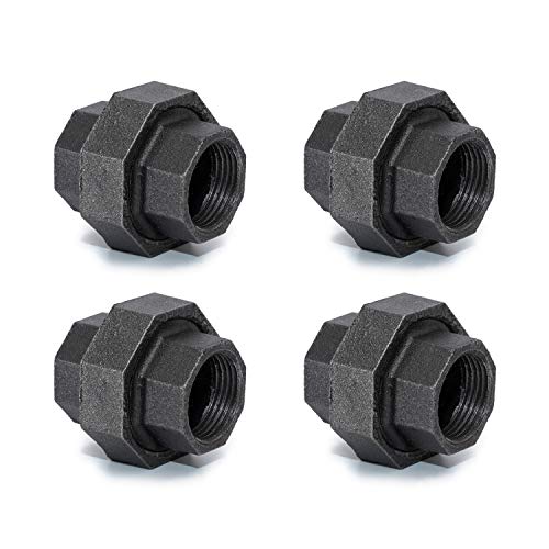 3/4" Industrial Malleable Cast Iron Union, Home TZH 4 Pack 3/4" Female Pipe Fitting Union for Industrial Vintage Style DIY Project/Furniture/Shelving Decoration (4, 3/4")