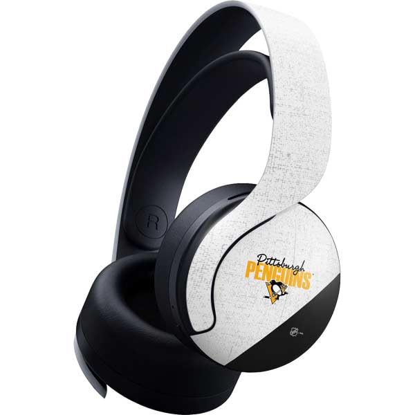 Skinit Decal Gaming Skin Compatible with Pulse 3D Wireless Headset for PS5 - Officially Licensed NHL Pittsburgh Penguins Script Design