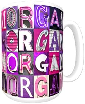 MORGAN Coffee Mug / Cup - using photos of PINK & PURPLE sign letters - personalized