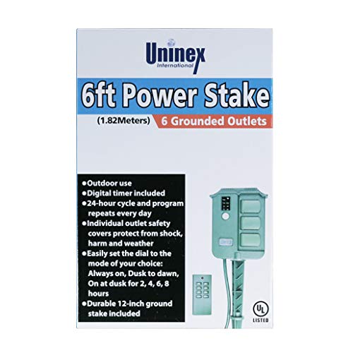 Uninex Ec1605 Outdoor Yard Stake With Remote Control, Timer, Photocell Light Sensor, Weatherproof, Extra Long, 6-Outlet, Ul Listed, 6-Foot #TOP5