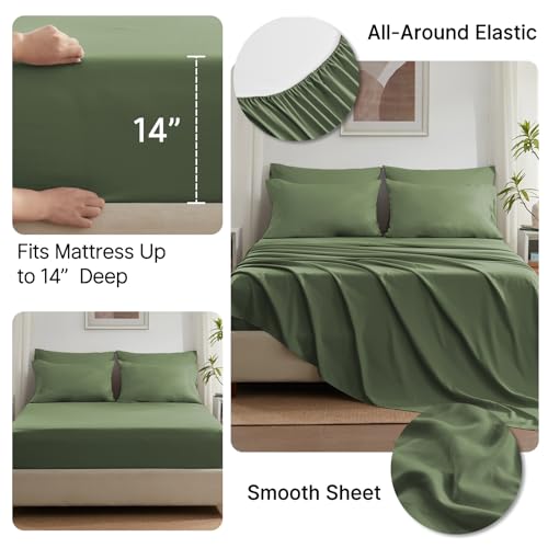 Anluoer Queen Comforter Set 7 Piece, Olive Green Bed in a Bag with All Season Bedding Comforter Sets, 1 Comforter, 2 Pillow Shams, 2 Pillowcases, 1 Flat Sheet, 1 Fitted Sheet