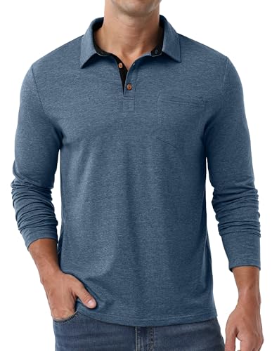 Sailwind Mens Long Sleeve Polo Shirts Button Casual Tee Cotton Collared Golf T Shirts with Pocket4
