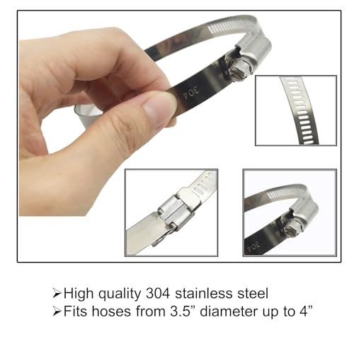 Image of Upgraded Version 4 inch (Diameter) Thicken Adjustable 304 Stainless Steel Duct Clamps Pipe Clamp Air Ducting Clamp worm drive hose clamps (4Pcs, 91mm-114mm)