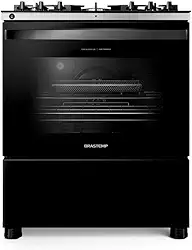 Fogão Brastemp 5 Bocas Preto Com Mesa de Vidro, Função Air Fryer e Turbo Chama - BFS5LAE 220V