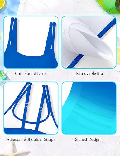 Image of CRISONE Girls One Piece Swimsuits Adjustable Straps Bathing Suit Color Block Padded Pool Beach Swimwear 9-16Y