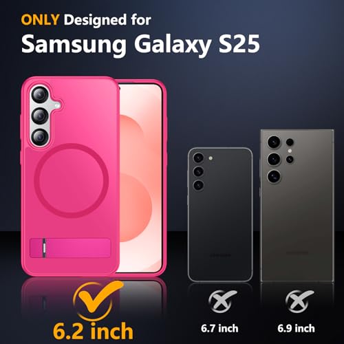 Image of SPIDERCASE Magnetic for Samsung Galaxy S25 Case, [3 Stand Ways][ Military Grade Drop Protection] with Invisible Stand Shockproof Slim Case for Samsung Galaxy S25 6.2 inch, Rose Red