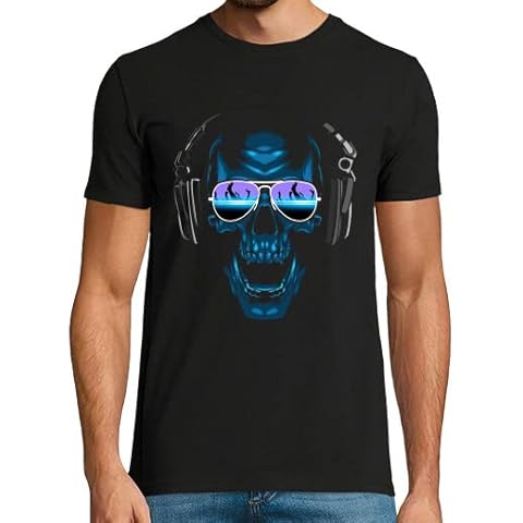 Camiseta Manga Corta DJ Calavera para Hombre - Negro 4XL Cover