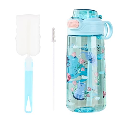 Colexy Gourde pour Enfant, 550 Ml, avec Paille, Bouton de Déverrouillage Instantané, Bleue, Jolis Autocollants, Étanche, Durable, Idéale pour Les Enfants. Aller à l'École, Voyager, Réaliser