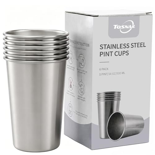 Tosnail 6 Pack Stainless Steel Pint Cups, 16 oz Metal Cups Unbreakable Drinking Glasses Water...