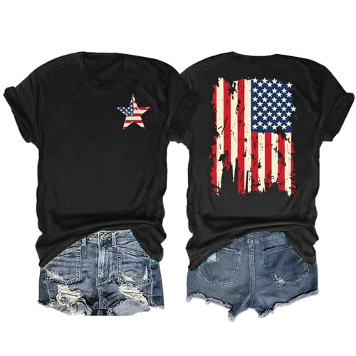 USA Flag T-Shirt for Women American Flag Shirts 4th of July T Shirt Patriotic Shirt Casual Summer Tops