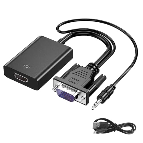 Riybyds VGA zu HDMI Adapter 25cm mit Audio-Unterst&uuml;tzung, 1080P Hochaufl&ouml;sender Unidirektionaler Konverter f&uuml;r Computer, Laptop zu Fernseher, Monitor - Inklusive Audio-Kabel und Netzteil