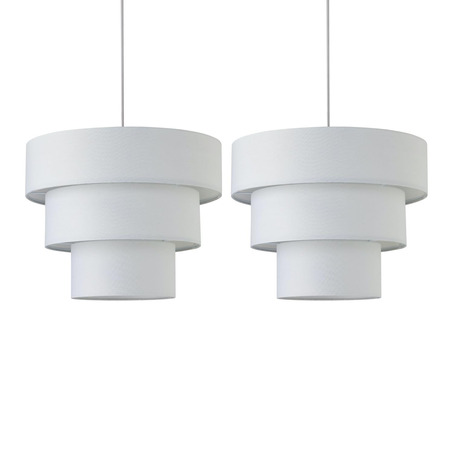 Firstchoicelighting White Set Of 2 Ceiling Light Shades, Easy Fit Pendant Shades, Modern Tier Design, Diameter 38Cm