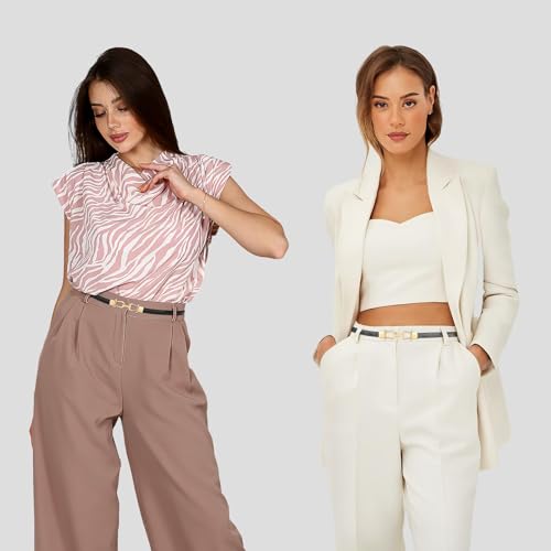 Image of JASGOOD Leather Skinny Belts for Women Plus Size Ladies Thin Waist Belts Adjustable for Jeans Pants Dresses with Gold Buckle