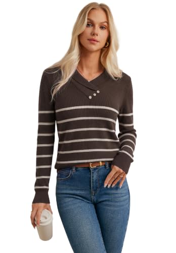Image of GRACE KARIN Women Fall Long Sleeve V Neck Collar Knit Pullover Sweaters