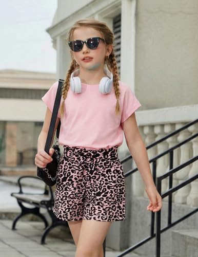 Image of Arshiner Girls 2 Piece Outfit Summer Drop Shoulder Batwing Sleeve Tops and Paperbag Waist Shorts Set Cute Clothing Size 6-14