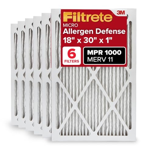 Filtrete 18x30x1 Air Filter, MERV 11, MPR 1000, Micro Allergen Defense, 3-Month AC and Furnace Filter, Easy on Air Flow, 6 HVAC Filters (Actual Size 17.81 x 29.81 x 0.81 in)