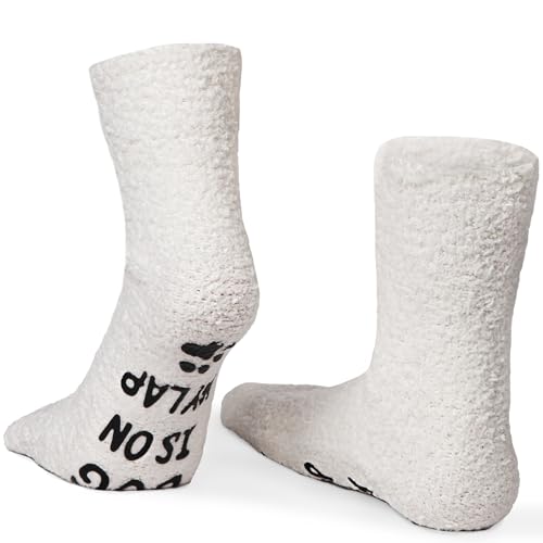 Image of Funny Dog Socks for Men & Women, Novelty Fuzzy Crew Socks with Dog Paws Pattern, Non-Slip Soles