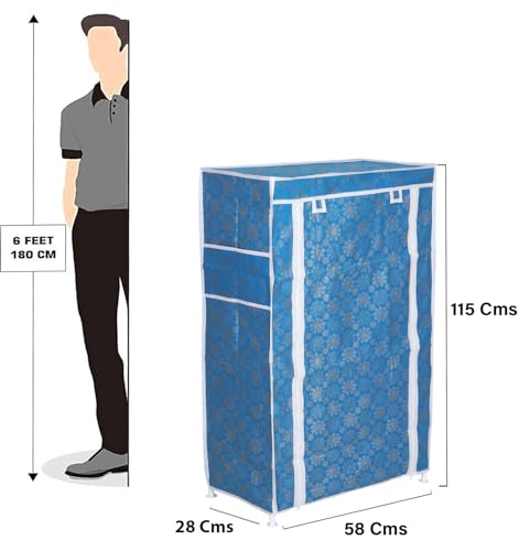 Image of FLIPZON Premium 6-Tiers Shoe Rack /Multipurpose Storage Rack with Dustproof Cover (Iron Pipes, Non Woven Fabric, Plastic Connector) (Blue Flower), Cm