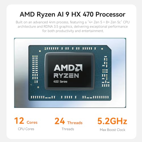 Image of Beelink SER10 MAX Mini PC, AMD Ryzen AI 9 HX 470(4nm, 12C /24T) up to 5.2GHz, Mini Computer 32GB DDR5 RAM 1TB M.2 NVME SSD, Desktop PC 4K@240Hz Triple Display /USB4 /WiFi6 /BT5.2 /10Gbps /W-11 Pro