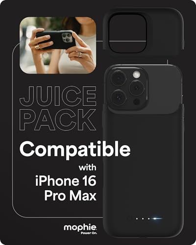 Image of Mophie Juice Pack Battery Case for iPhone 16 Pro Max - Slim Charging Case, Magnetic Back for Wallets & Mounts, +50% Extra Battery Life, Enhanced 6-Foot Drop Protection, Sustainable Material, Black