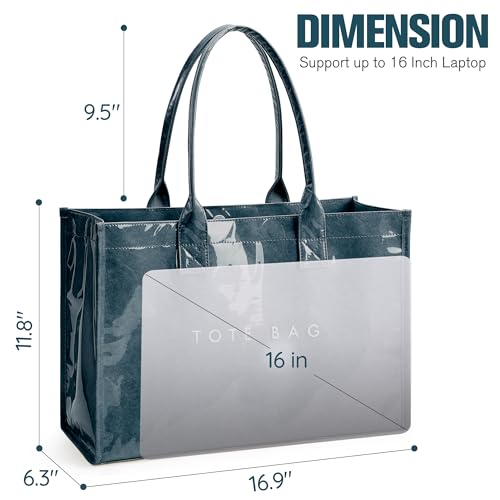 Image of KALIDI PVC Tote Bag Women's Kraft Paper Work Handbags Purses with Top Handle