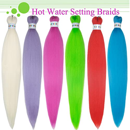 Colorful Braiding Hair Pre Strteched Kanekalon Braids Hair Extensions 26Inch Long 6Pcs Knotless Muti Color Rainbow Braiding Hair Prestretched #TOP2