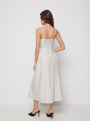 Image of CIDER Womens Polka Dots Summer Casual Dresses Square Neck Sleeveless Midi A Line Elegant Dress
