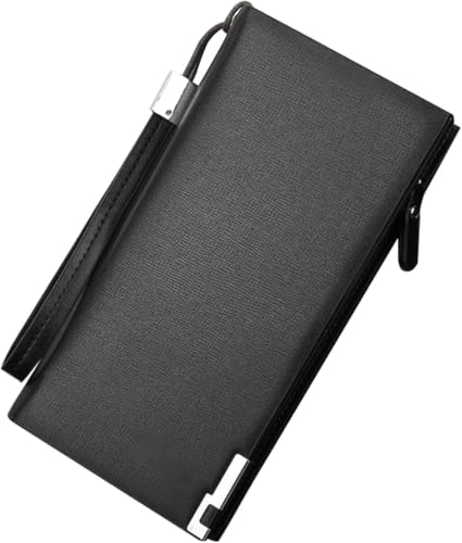 YUEcthynous Billetera larga de cuero para hombre   Monedero grande con muchos compartimentos de diseño, ligero de 200g, cartera de cuero genuino con bloqueo RFID para hombres, negro