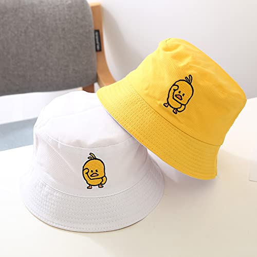 Qooeqpqy Unisex Duck Bucket Hat Fashion Reversible Embroidered Hat Double Sided Wear Fisherman Cap Yellow-White #TOP3