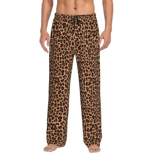 VOSERY Leopard Print Mens Pajama Pants, Soft Sleep Pj Pants for Men, Mens Lounge Pajama Bottoms with Pockets